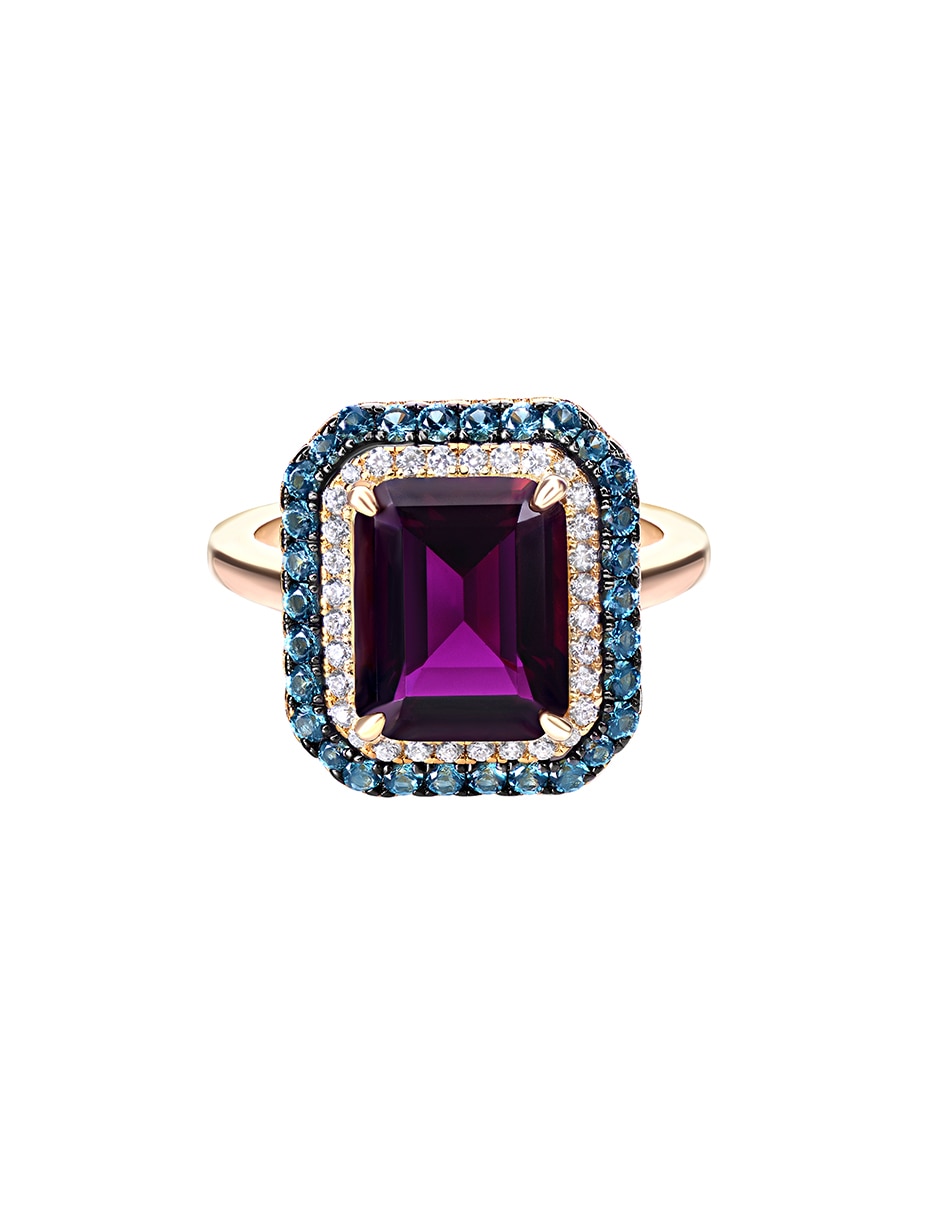 Anillo Gladkova Joyería  P 925 de Plata amatista chaPa de oro
