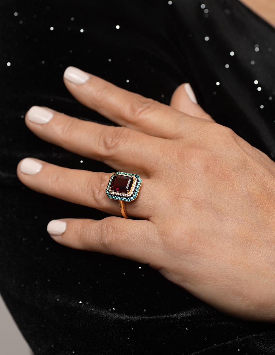 Anillo Gladkova Joyería  P 925 de Plata amatista chaPa de oro