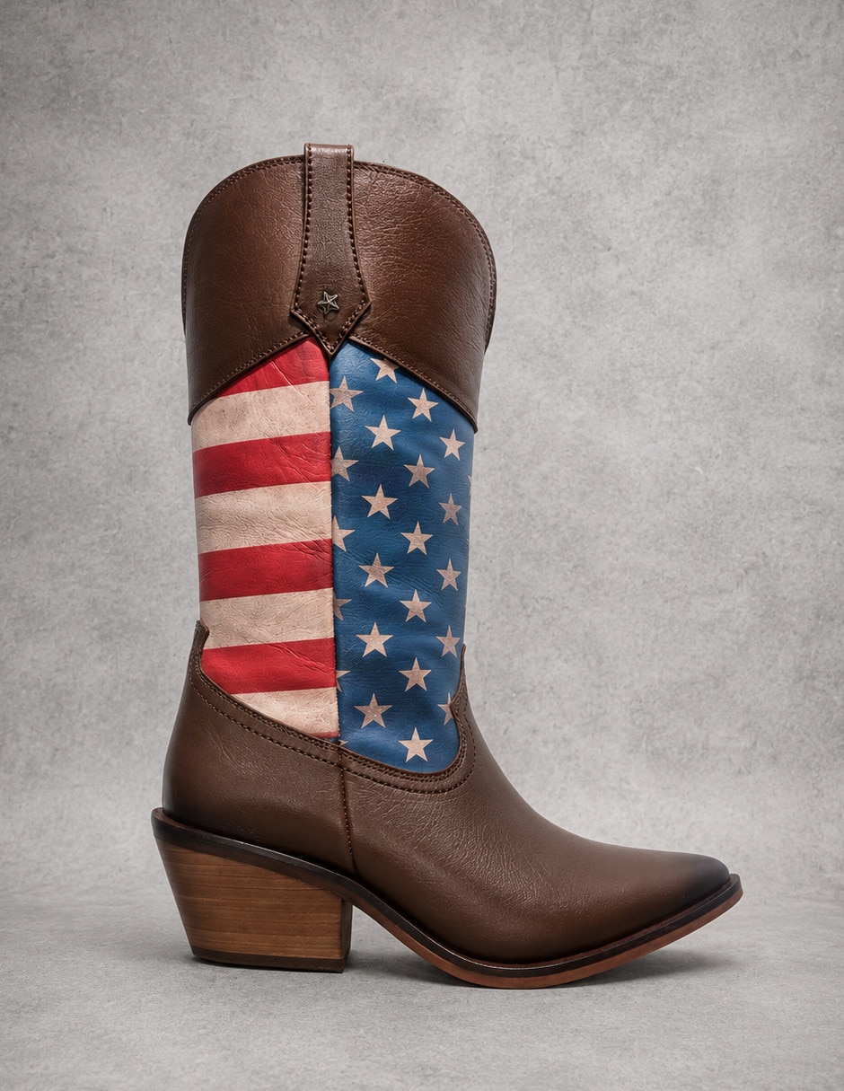 Bota cowboy media pierna de piel para mujer