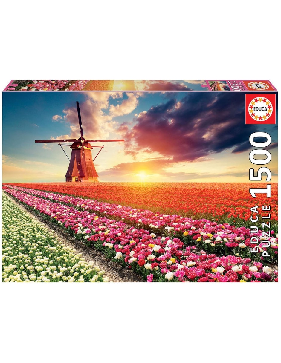Rompecabezas Tulipanes Paisaje De Tulipanes Educa 1500 piezas