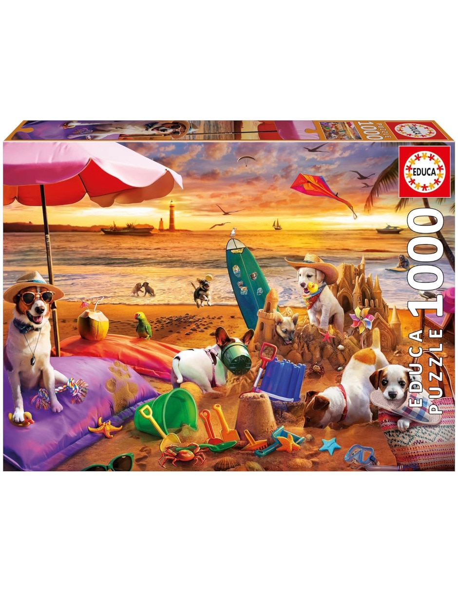 Rompecabezas Perritos perros jugando playa Educa 1000 piezas