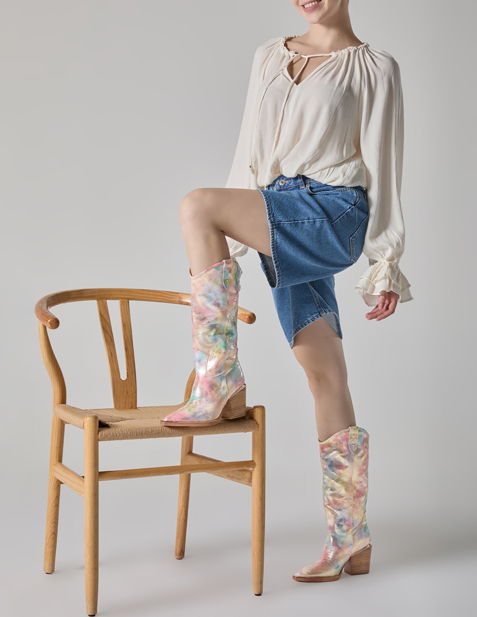 Bota media pierna Alma en Pena de piel para mujer