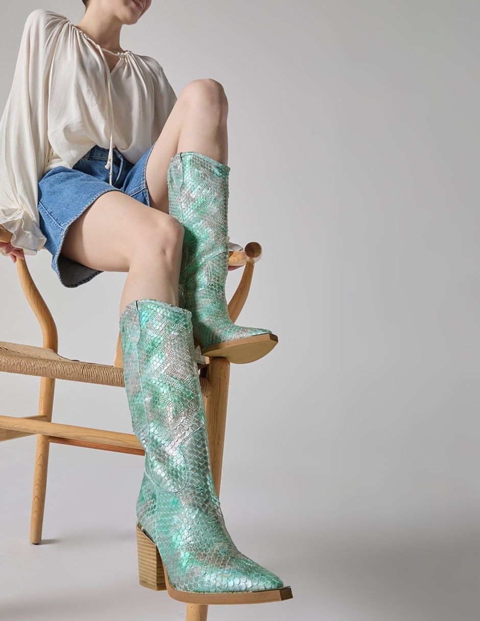 Bota media pierna de piel para mujer 7