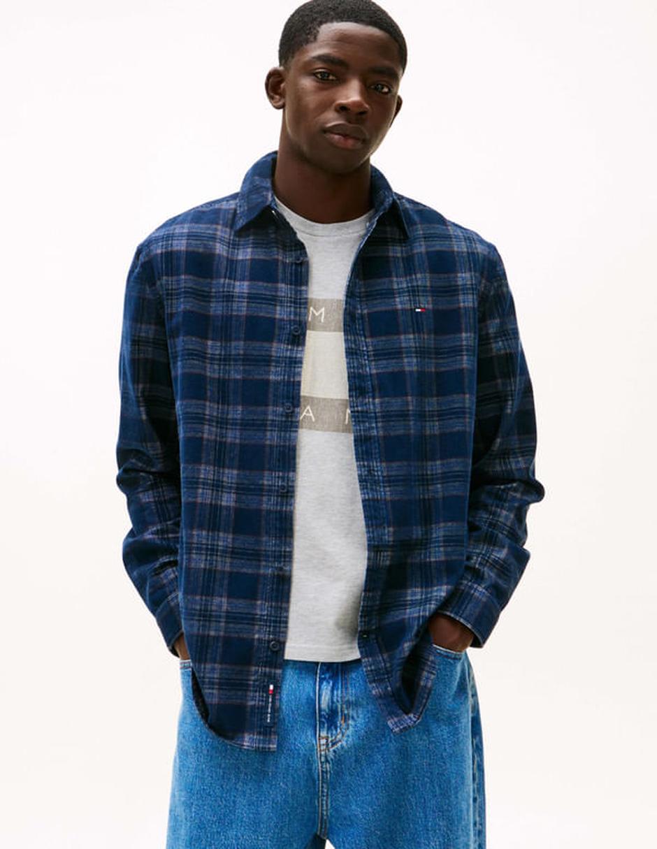 Camisa casual Tommy Jeans de algodón manga larga para hombre