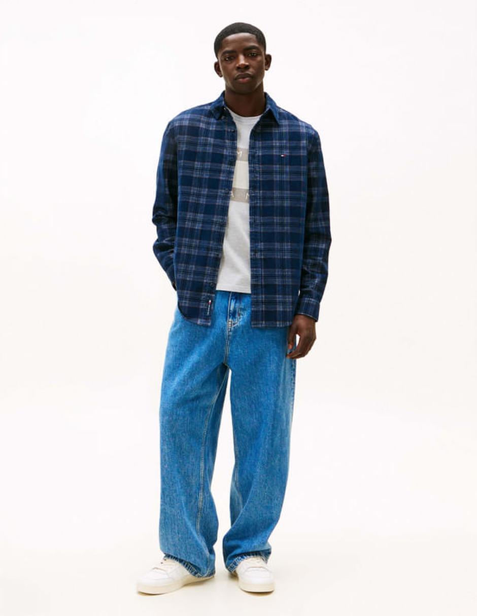 Camisa casual Tommy Jeans de algodón manga larga para hombre