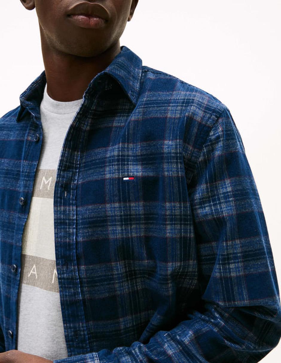 Camisa casual Tommy Jeans de algodón manga larga para hombre