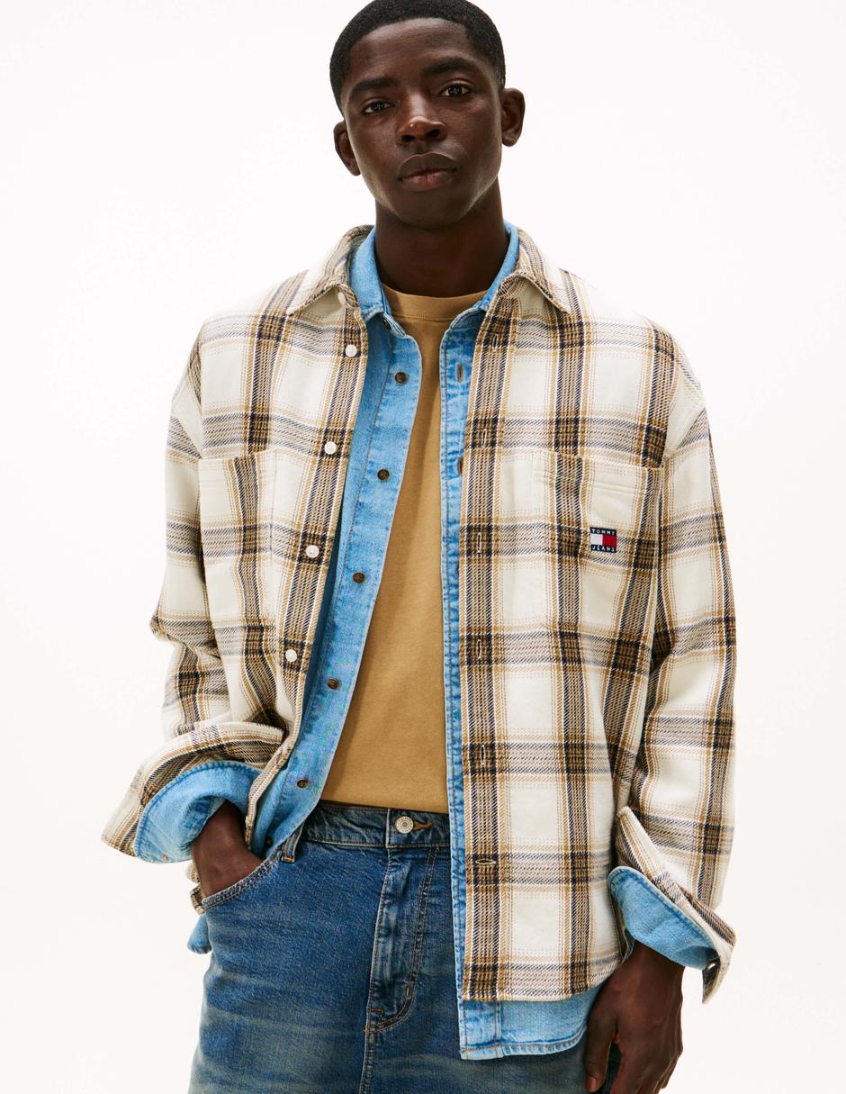 Camisa casual Tommy Jeans de algodón manga larga para hombre
