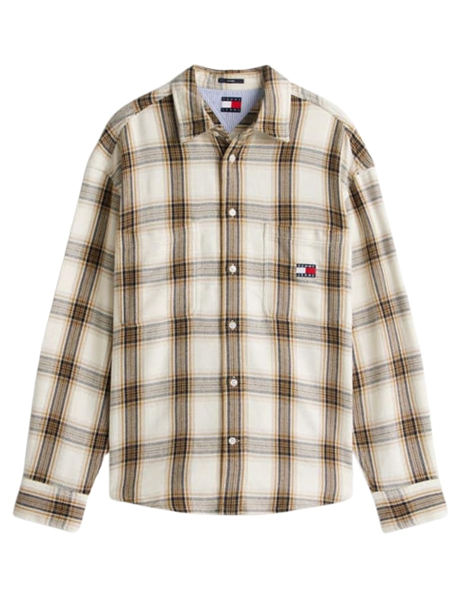 Camisa casual Tommy Jeans de algodón manga larga para hombre