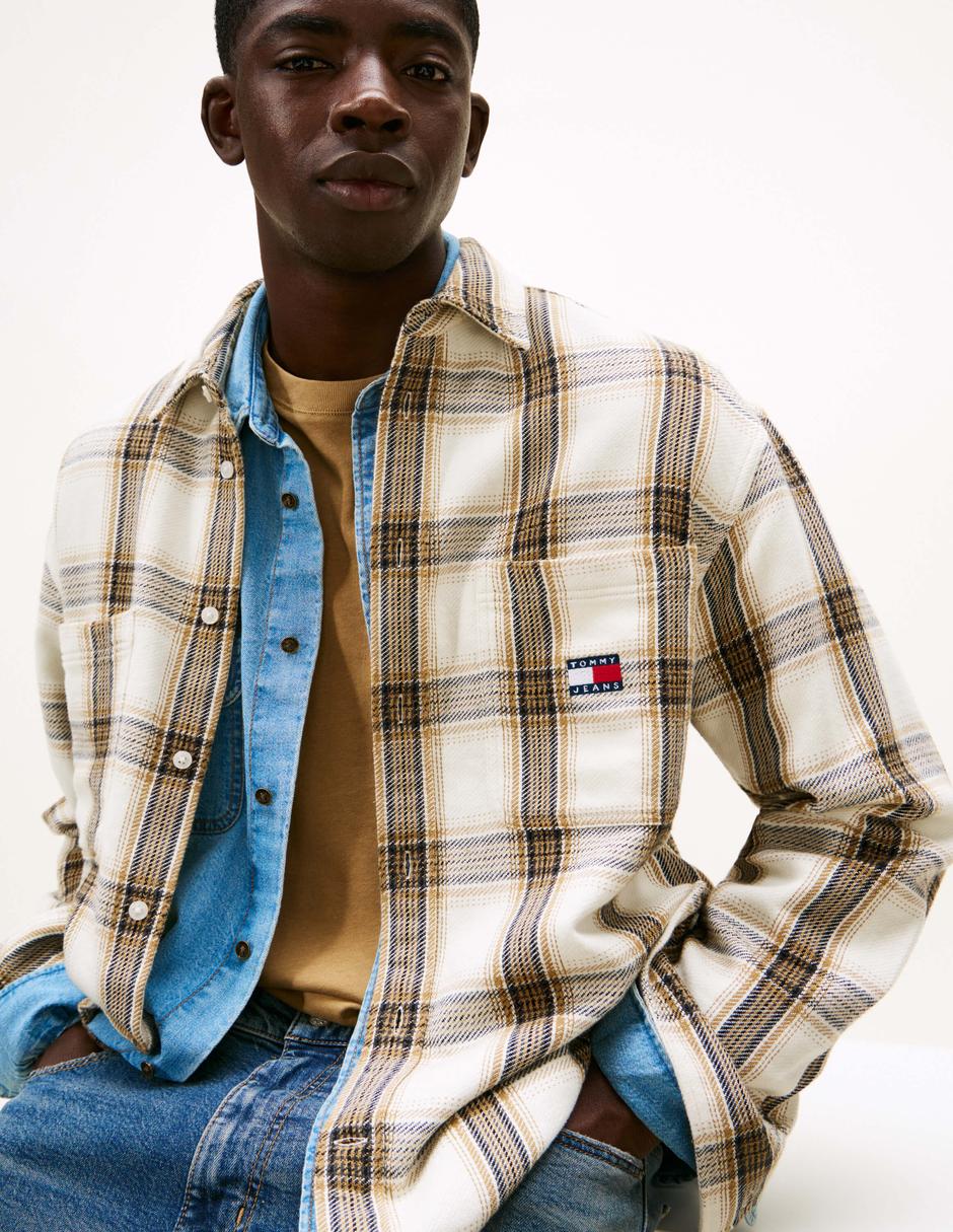 Camisa casual Tommy Jeans de algodón manga larga para hombre