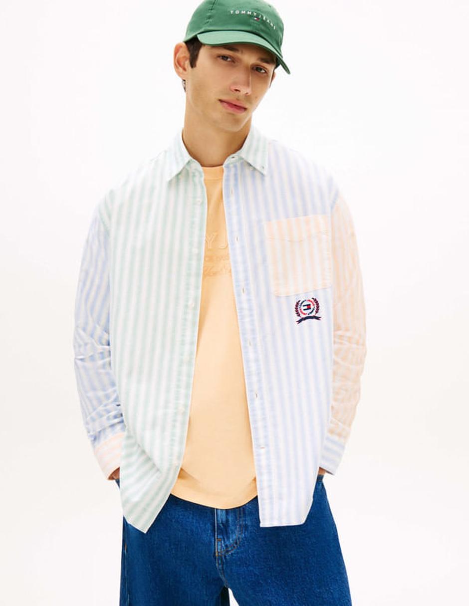 Camisa casual Tommy Jeans de algodón manga larga para hombre