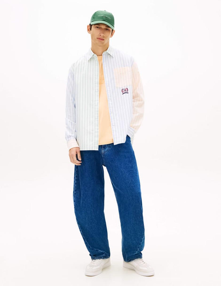 Camisa casual Tommy Jeans de algodón manga larga para hombre