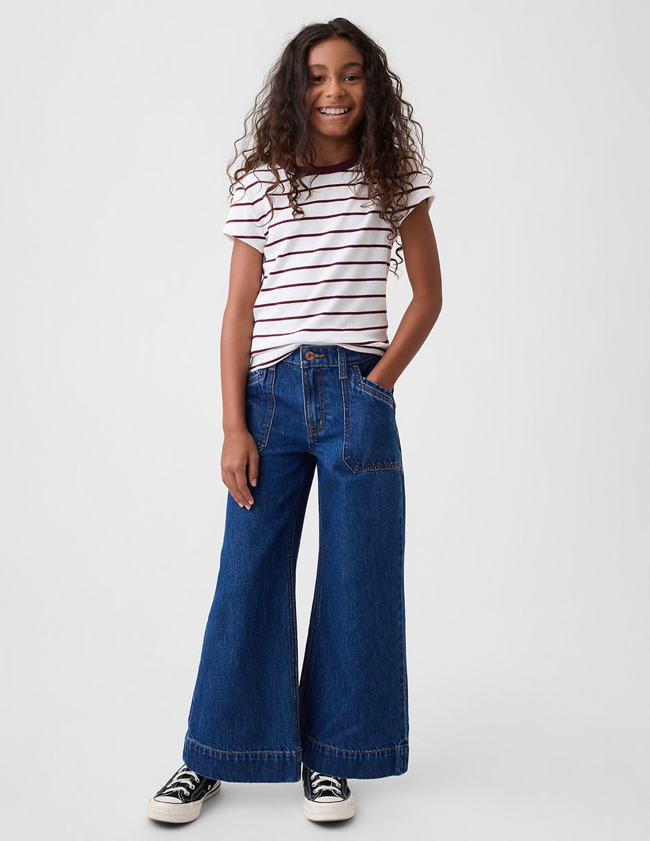 Jeans wide leg lavado medio para niña
