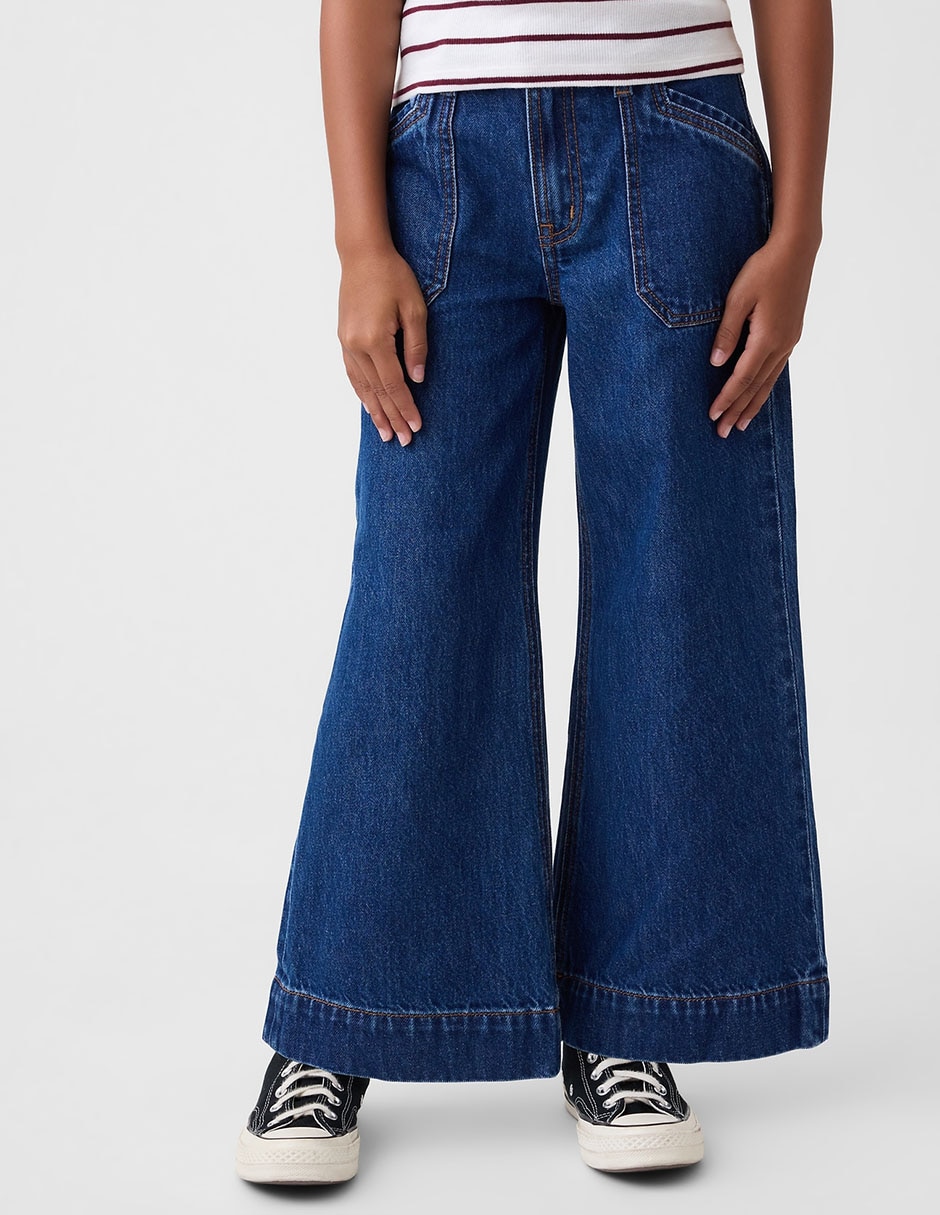 Jeans wide leg lavado medio para niña 2
