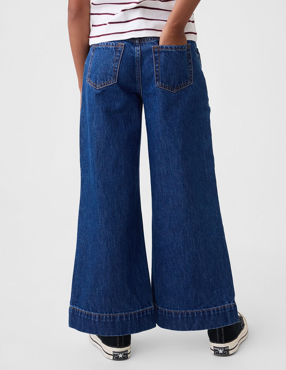 Jeans wide leg lavado medio para niña 3