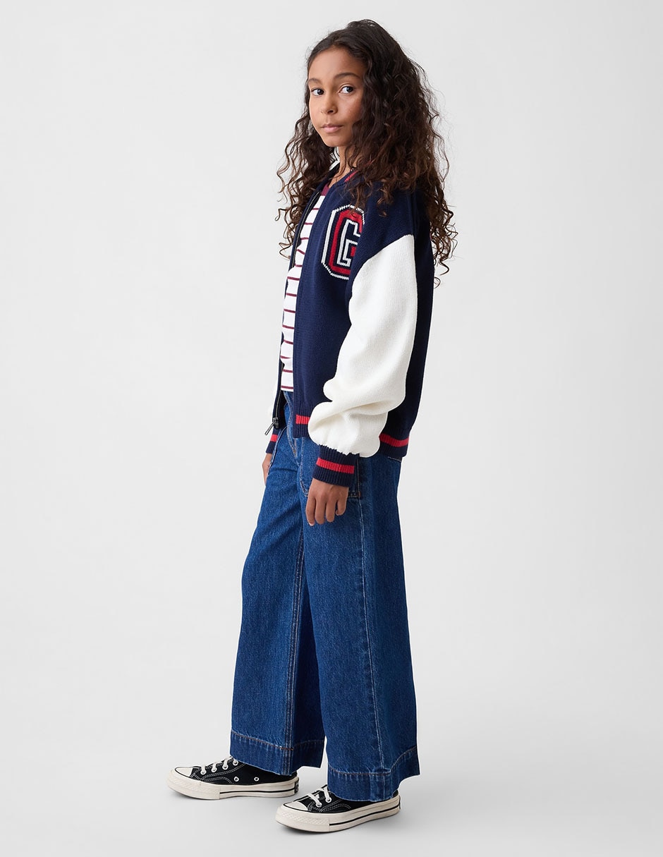 Jeans wide leg lavado medio para niña 4