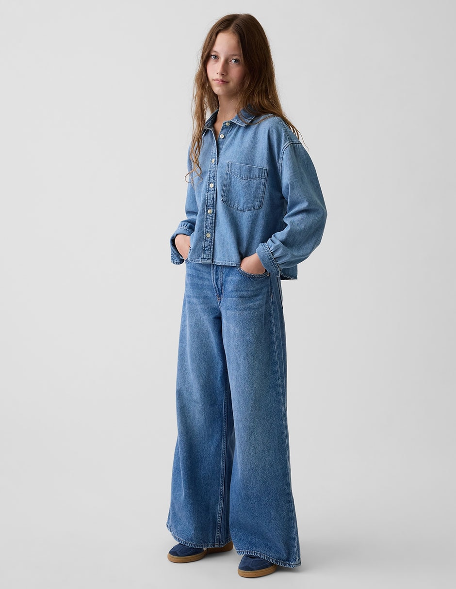 Jeans wide leg lavado medio para niña