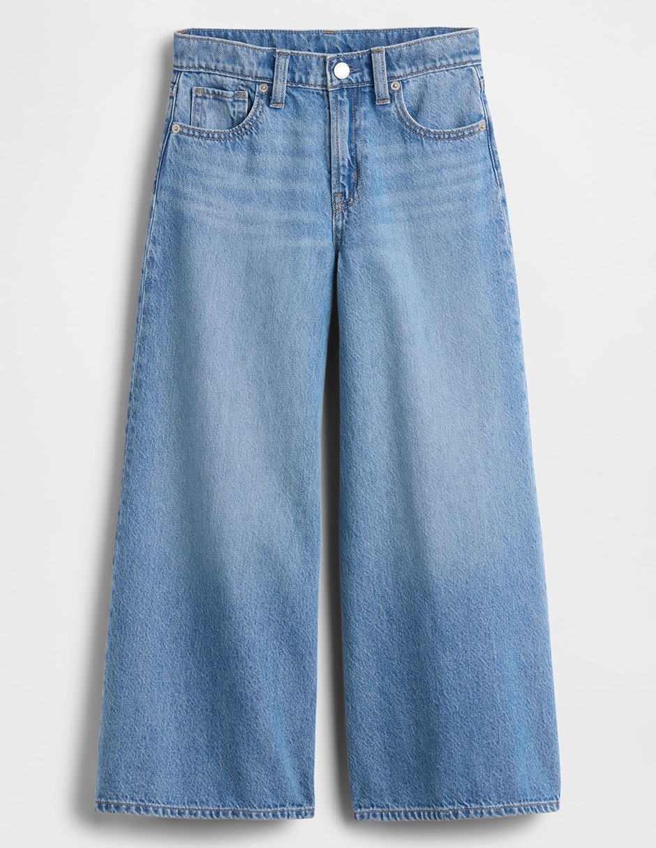 Jeans wide leg lavado medio para niña