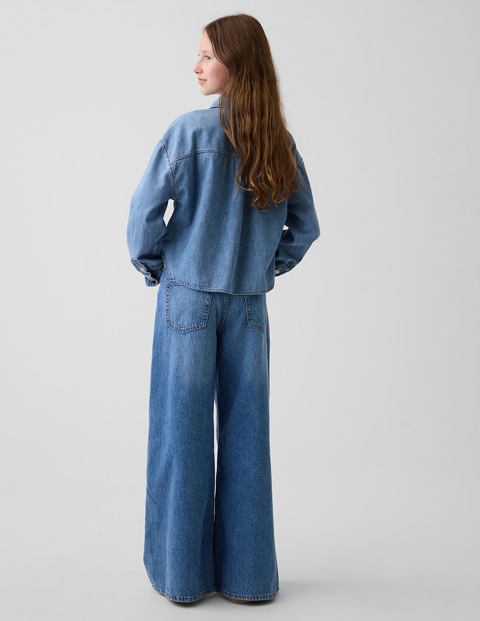 Jeans wide leg lavado medio para niña