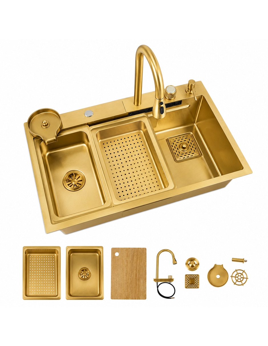 Tarja 1 tina de acero inoxidable Maxims con escurridor Gold