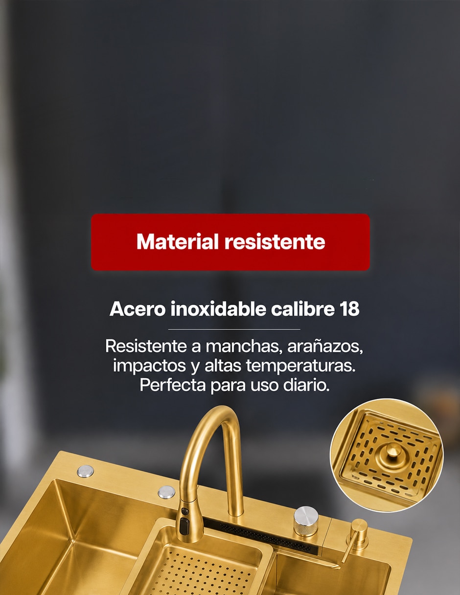 Tarja 1 tina de acero inoxidable Maxims con escurridor Gold