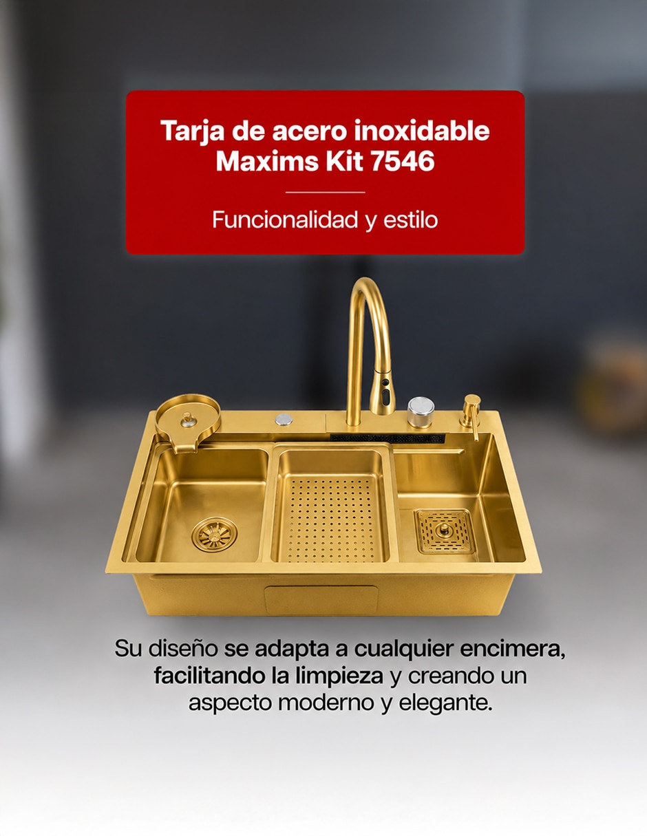 Tarja 1 tina de acero inoxidable Maxims con escurridor Gold