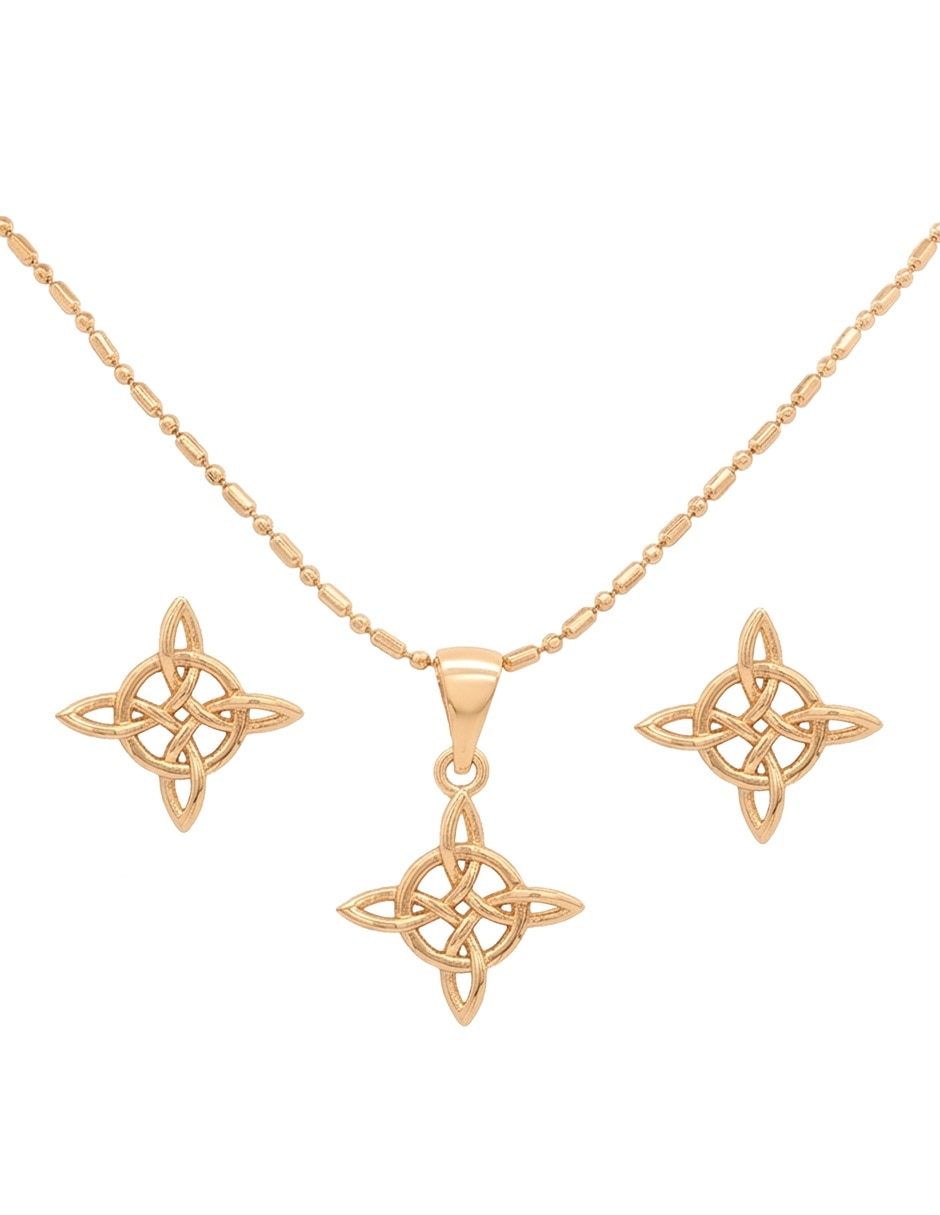 Set de collar y aretes horoz de latón 18 k