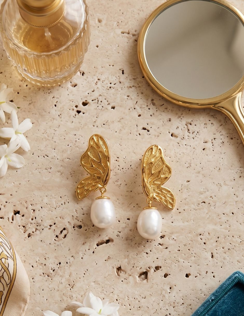 Aretes arete mariposa perla 3