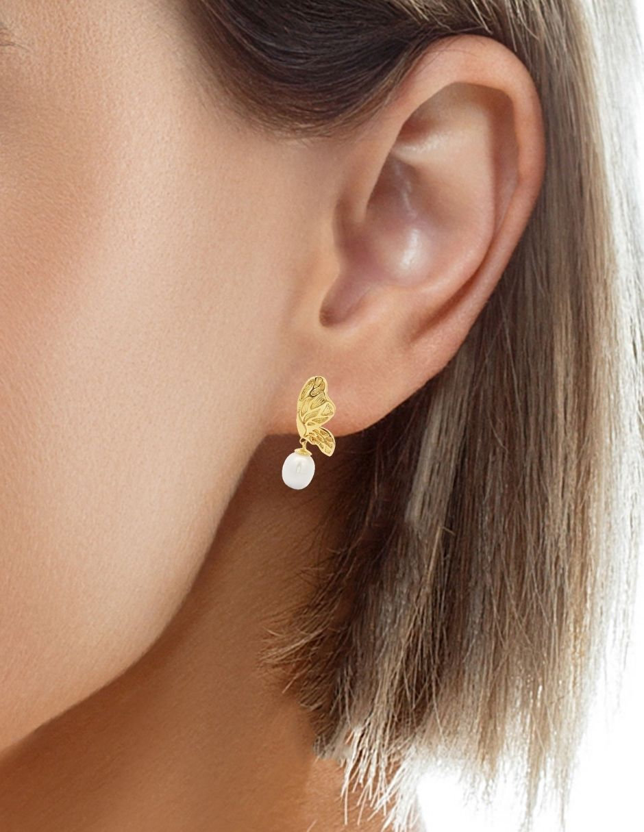 Aretes arete mariposa perla 4