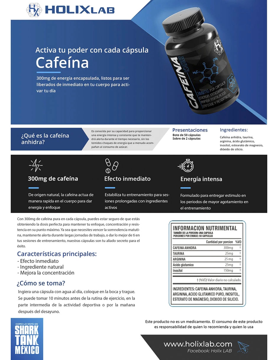 Cafeína Olix sabor natural de 50 cápsulas