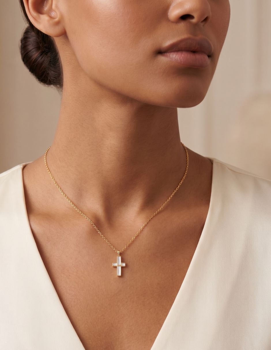 Collar y pulsera cruz m.perla 4