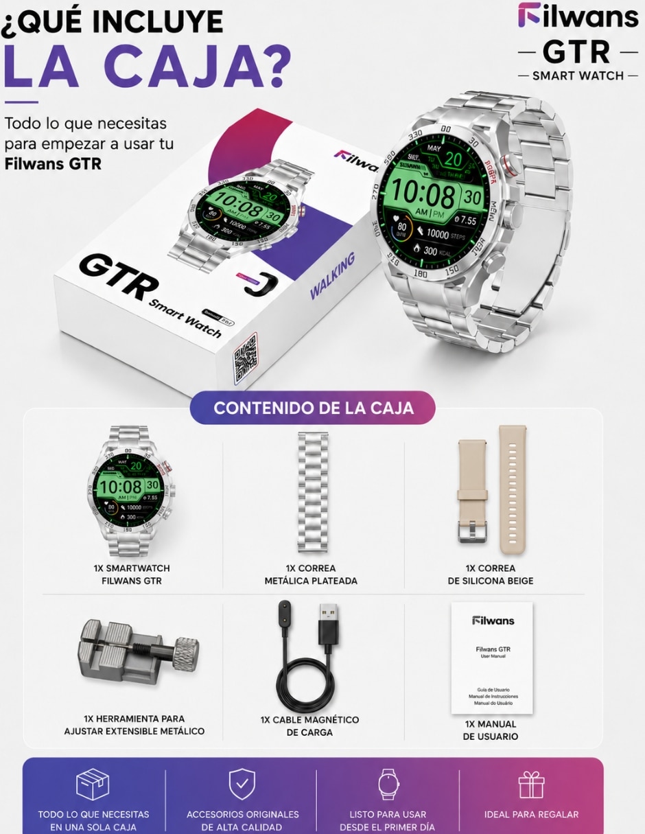 Kit smartwatch Filwans GTR para hombre