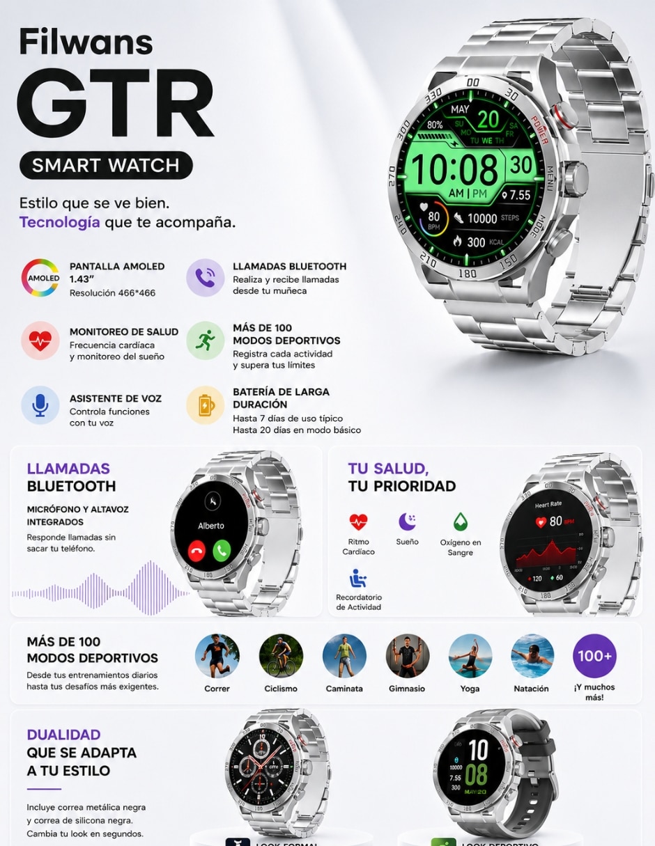 Kit smartwatch Filwans GTR para hombre