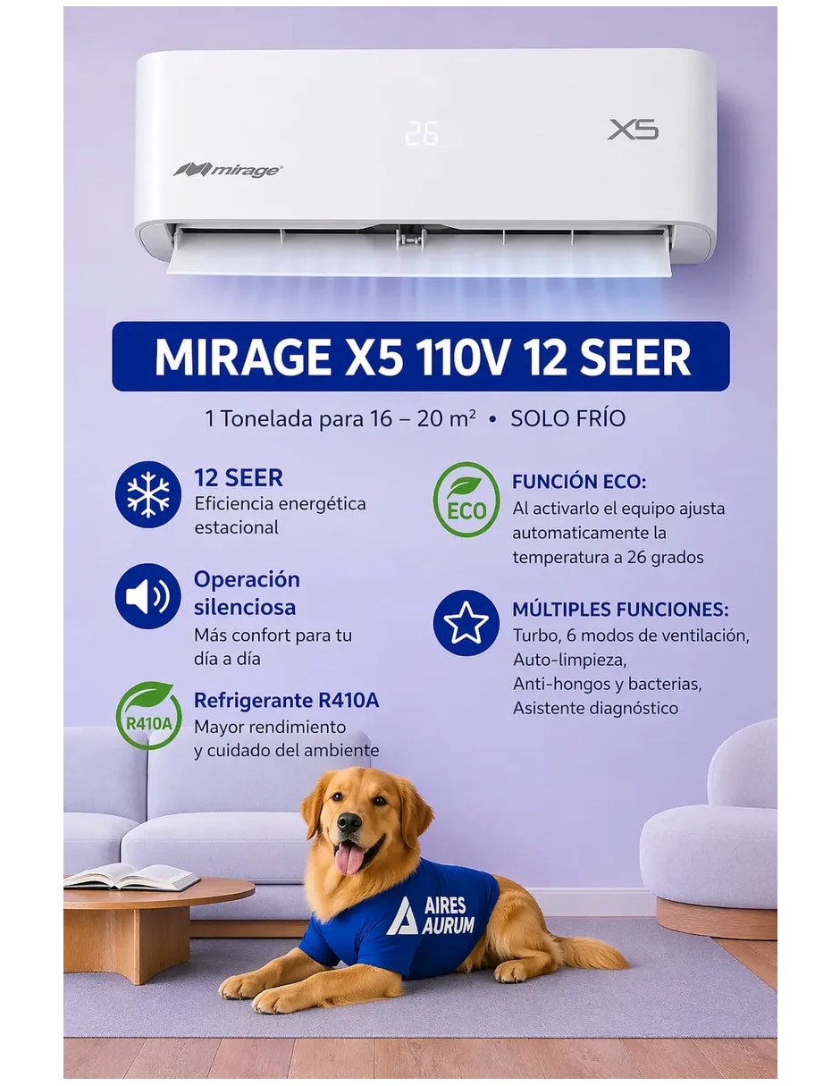 Aire acondicionado mini split Mirage frío 12000 BTU SETCHF120C 110 V