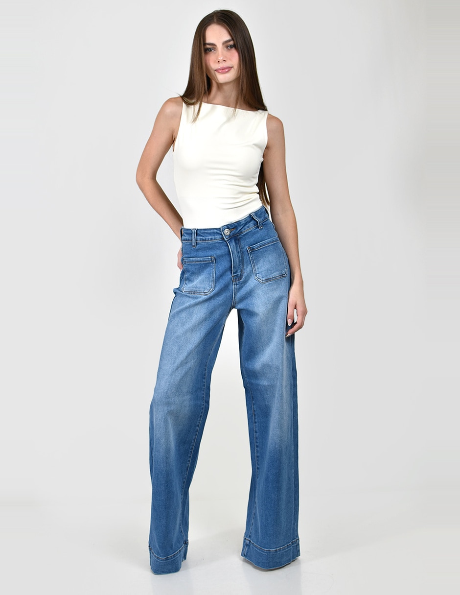 Jeans regular baggy cintura alta para mujer