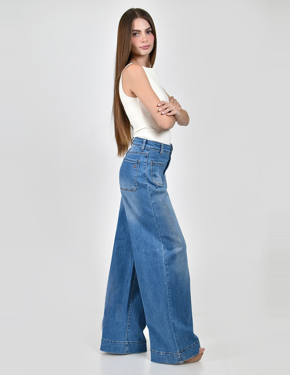 Jeans regular baggy cintura alta para mujer 2