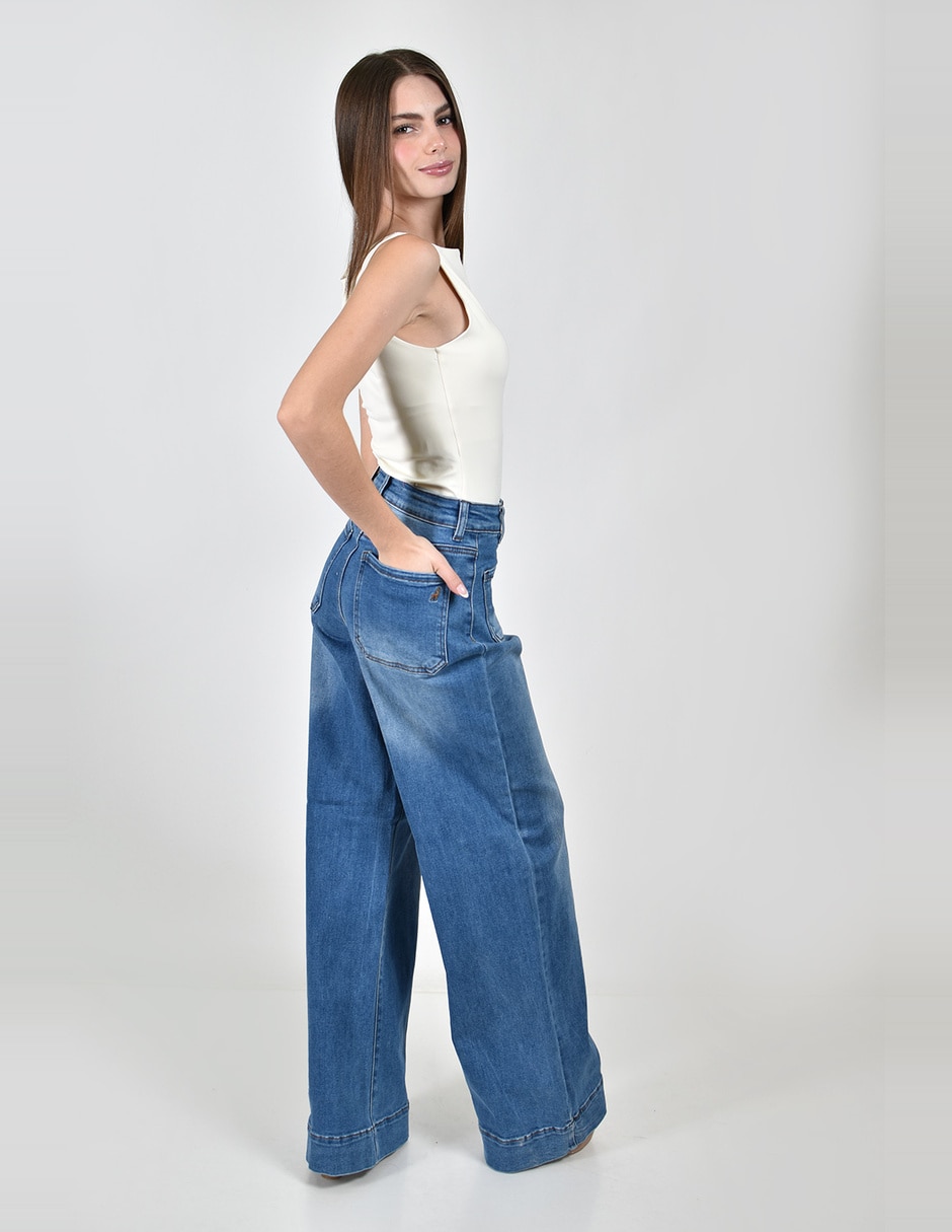 Jeans regular baggy cintura alta para mujer 4