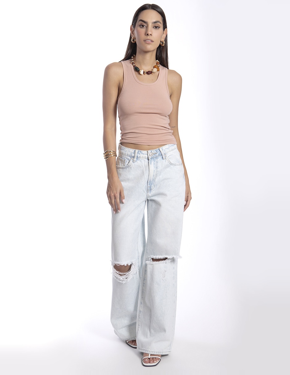 Jeans regular relajado cintura alta para mujer