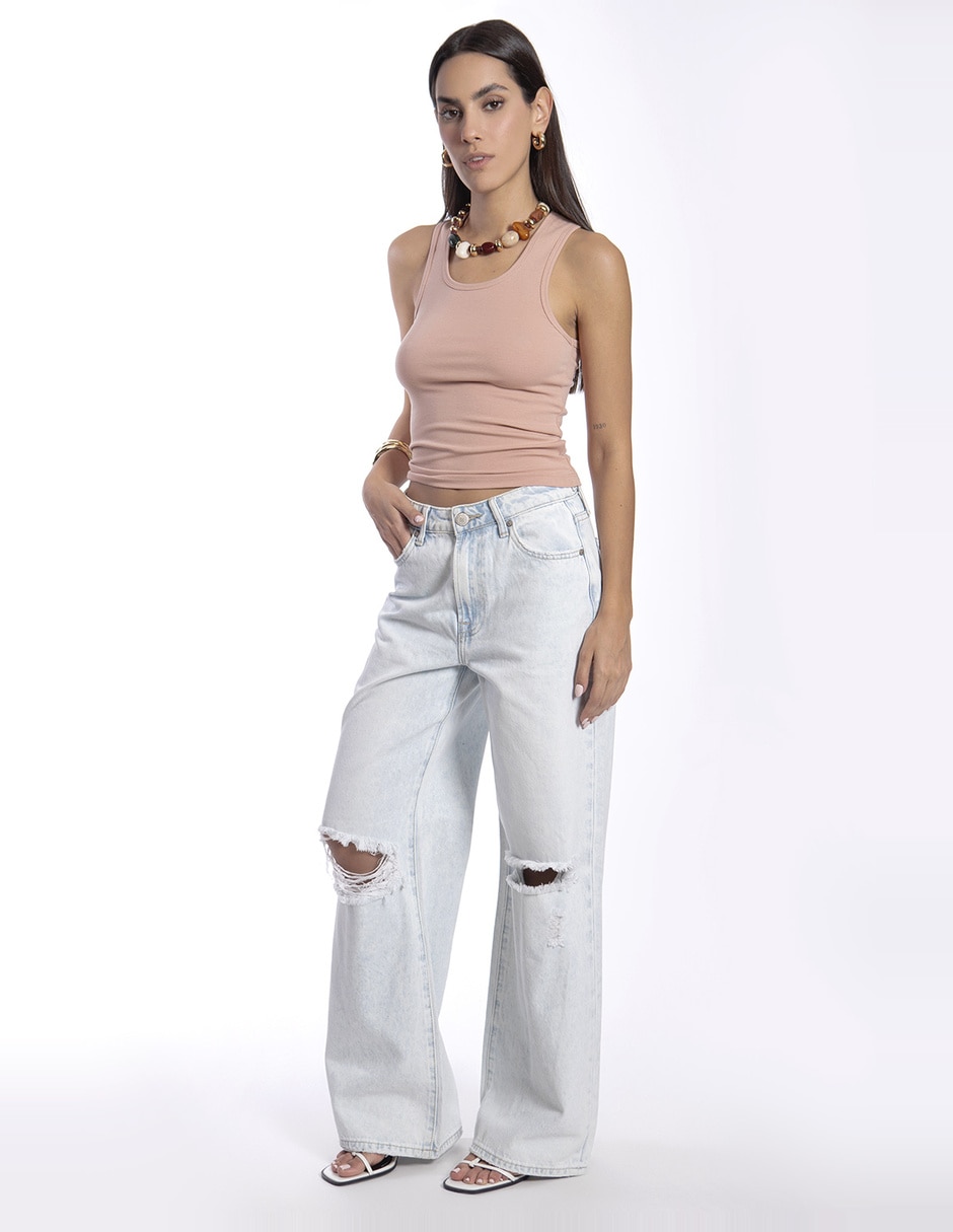 Jeans regular relajado cintura alta para mujer 2