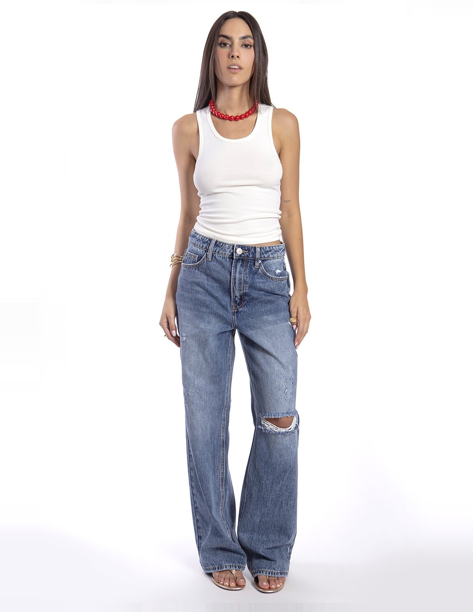 Jeans regular wide leg cintura alta para mujer 3