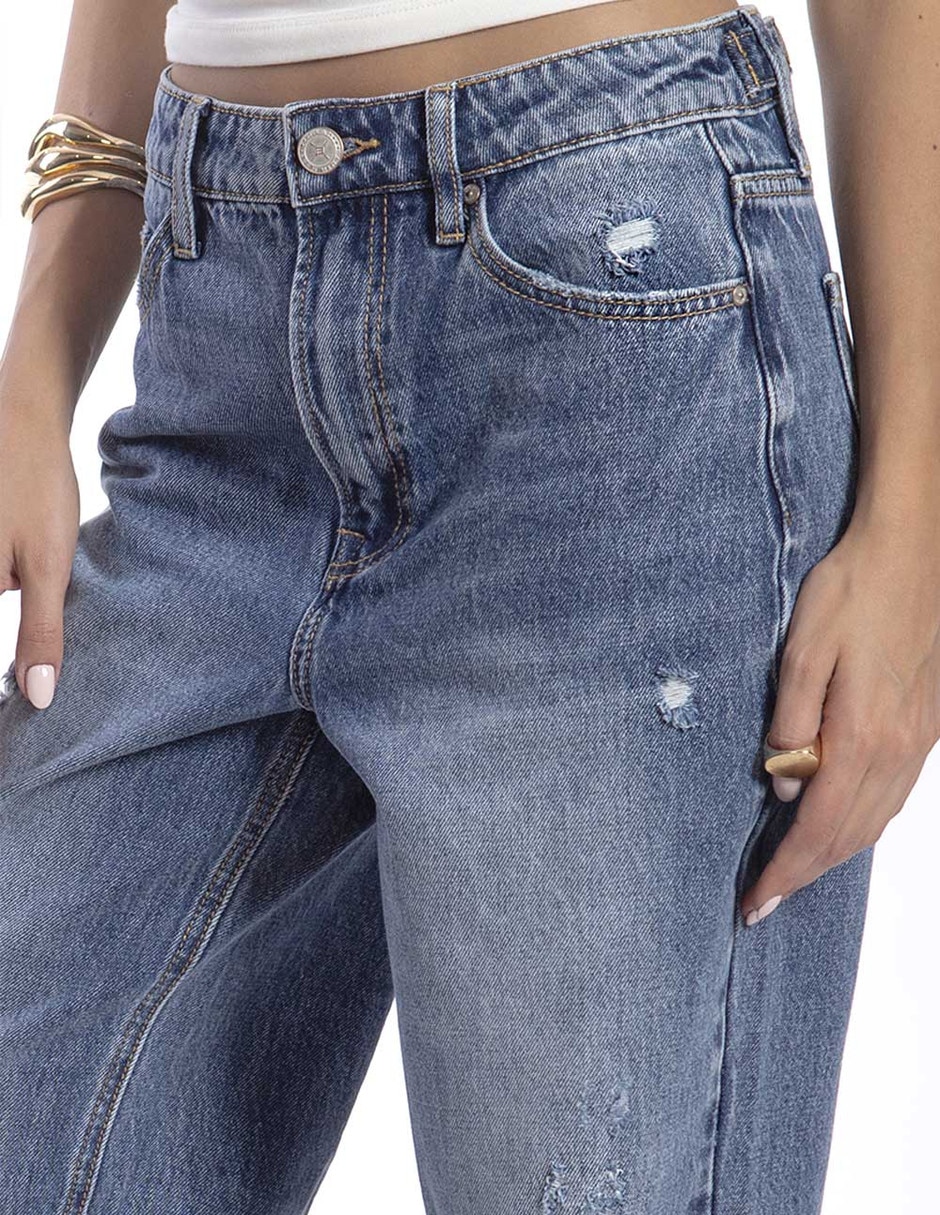 Jeans regular wide leg cintura alta para mujer 4