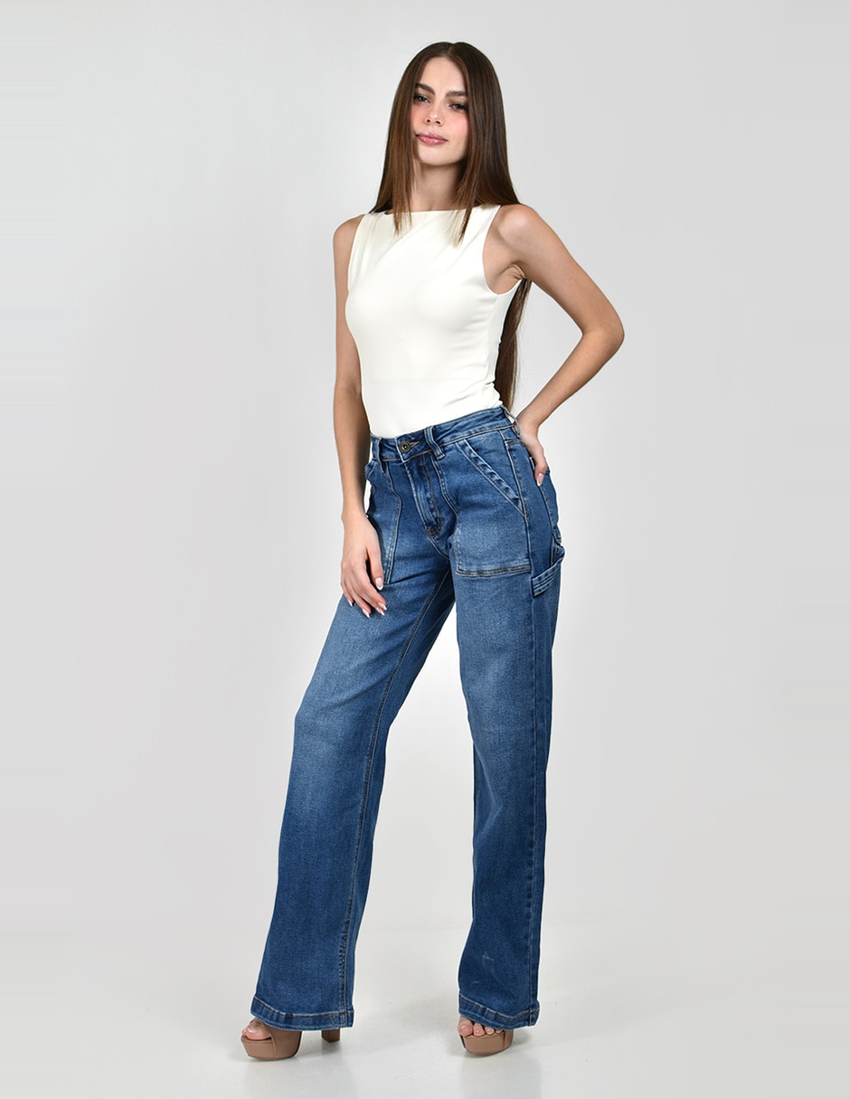 Jeans carpenter wide leg cintura alta para mujer