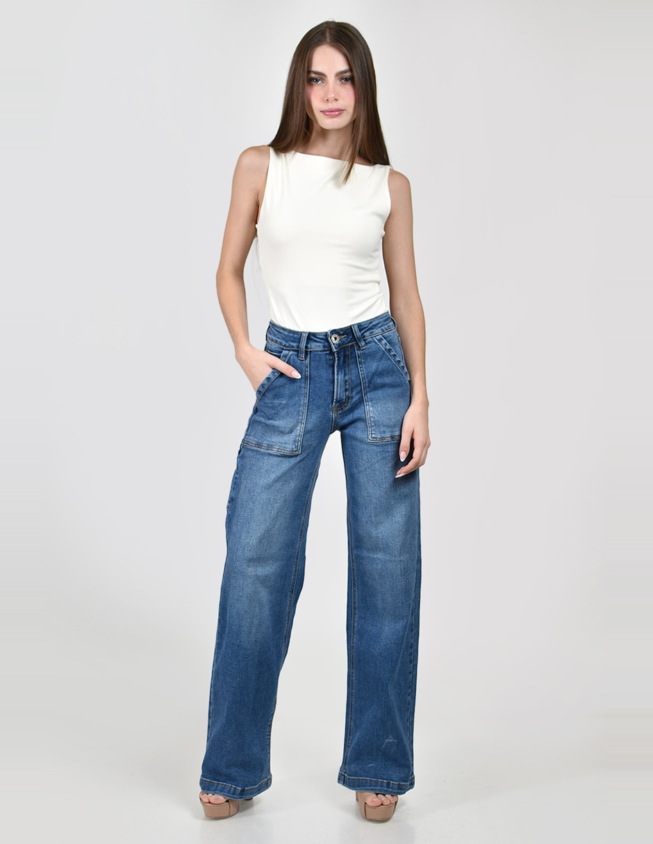 Jeans carpenter wide leg cintura alta para mujer 4