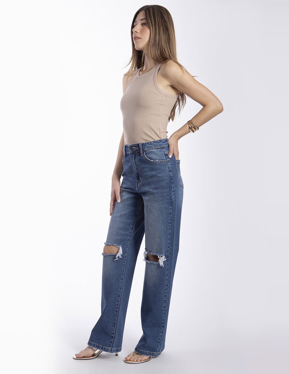 Jeans regular wide leg cintura alta mujer 2