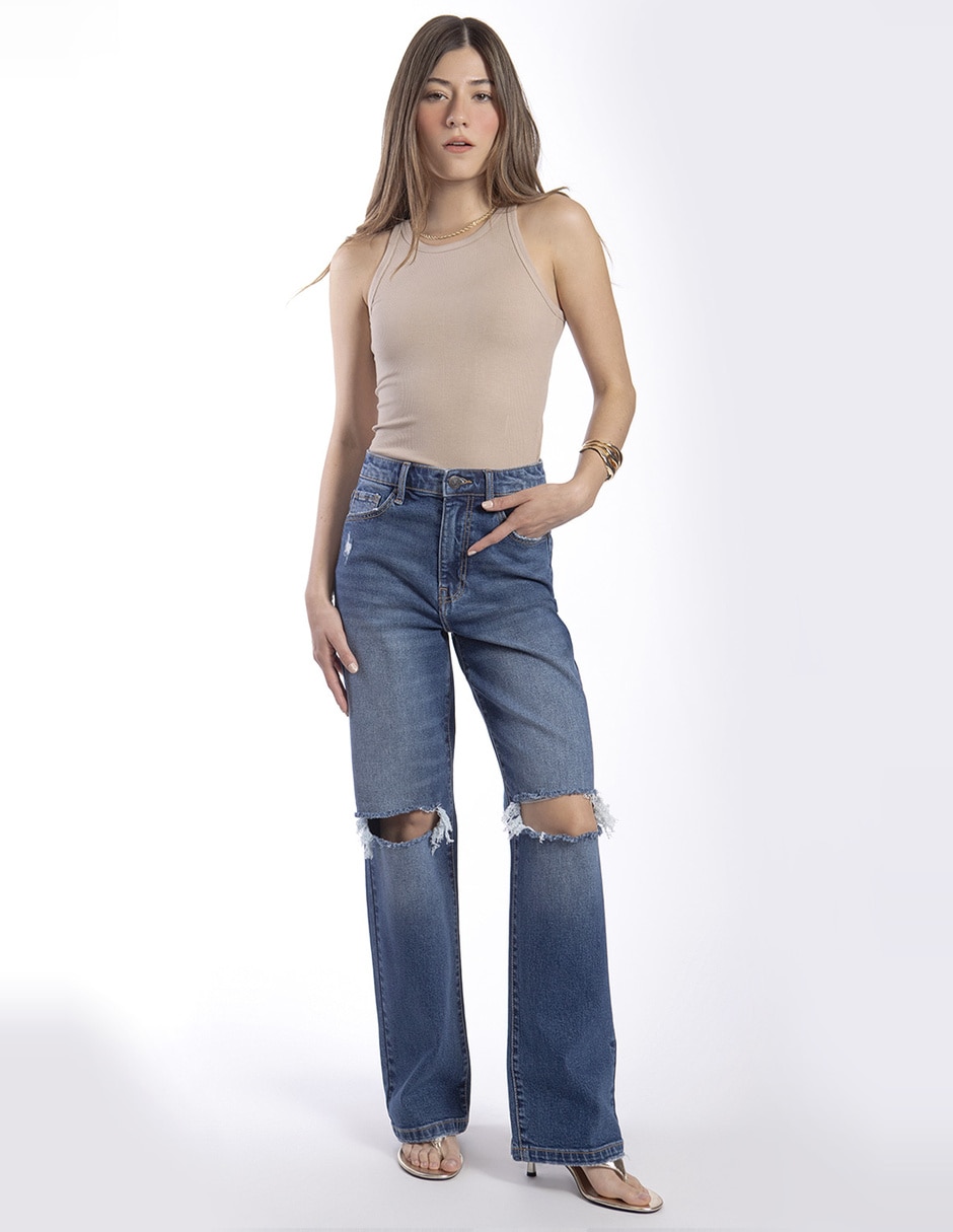 Jeans regular wide leg cintura alta mujer 3