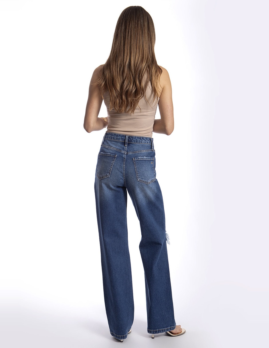 Jeans regular wide leg cintura alta mujer 5