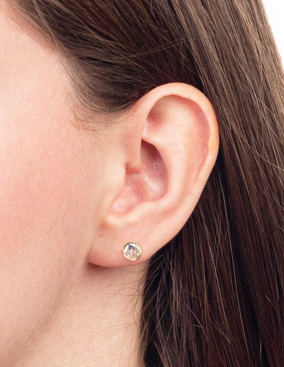 Broqueles de oro 14 k con acabado brillante zirconia 3