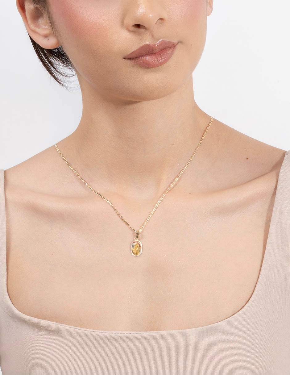 Collar con dije de Virgen de Guadalupe ovalado Unlimited By Ob de oro florentino 10 k