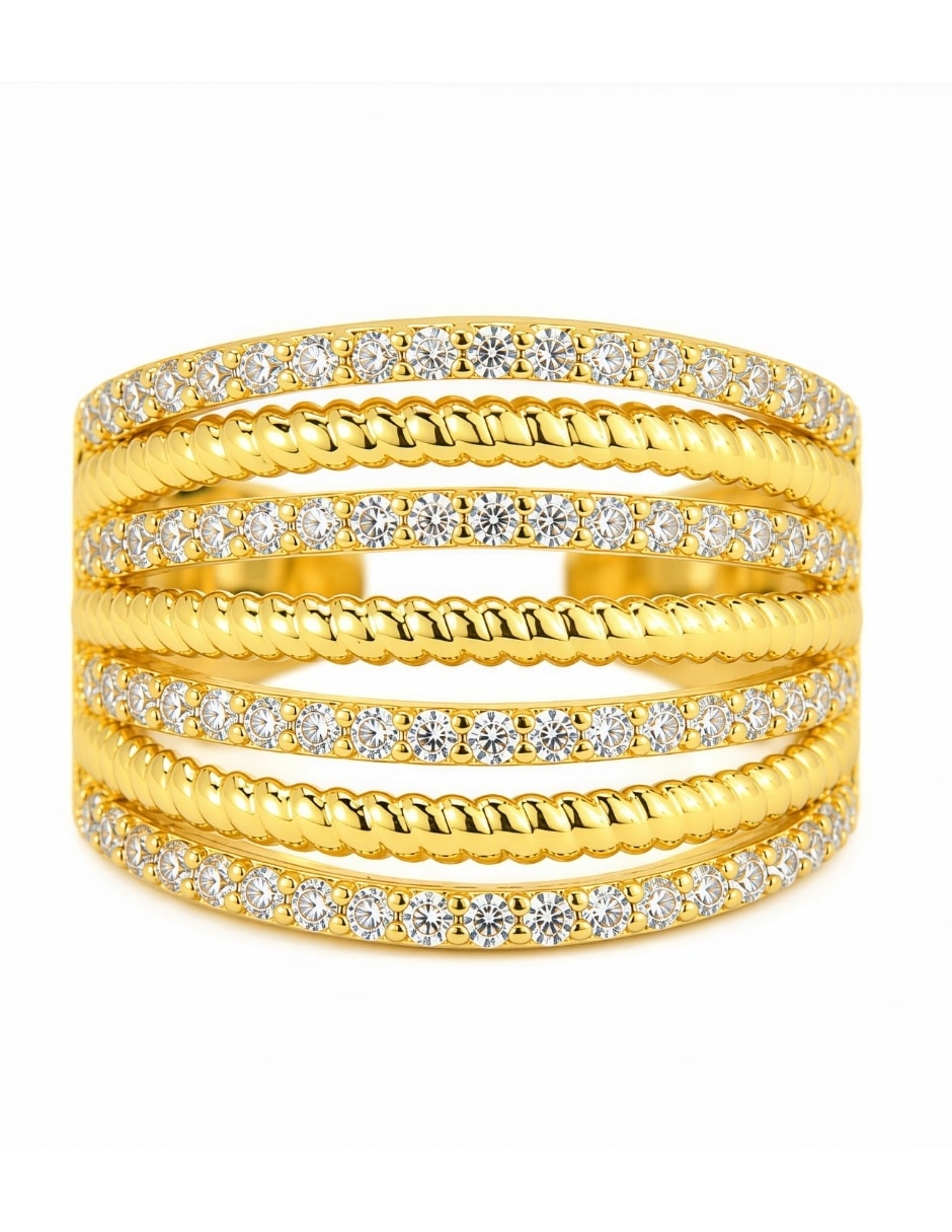 Anillo zirconia baño de oro 18 k