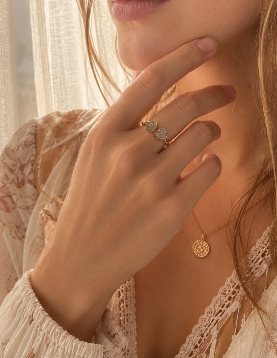 Anillo de corazón yoiko amorette golden zirconia baño de oro