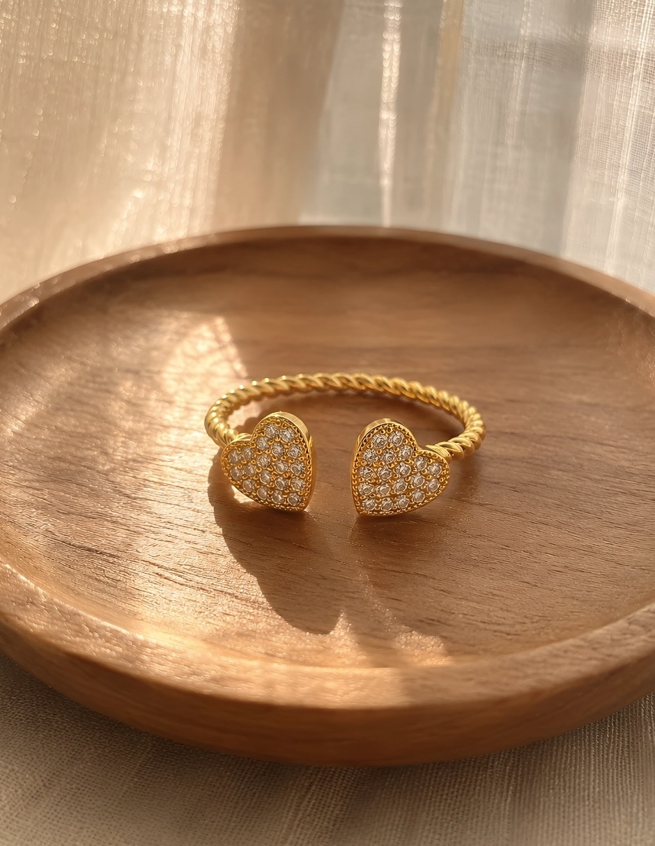 Anillo de corazón yoiko amorette golden zirconia baño de oro
